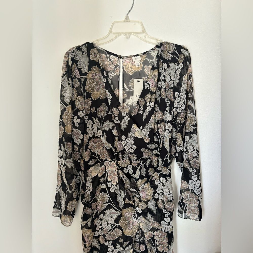 River Island Floral Long Sleeve Deep V Dress Size 10 Black NWT - Picture 12 of 14
